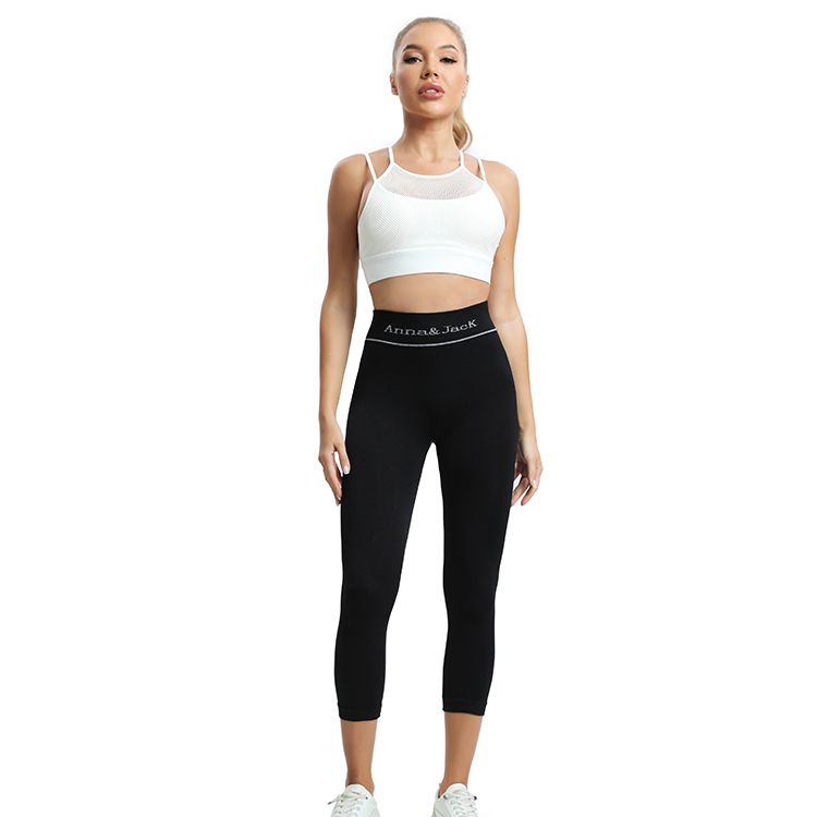2Pcs Women Elastic Compression Sportwear Seamless Yoga Leggings  3/4 Leggings Skin Friendly Yoga Pants Gym Tights Sport  Pants