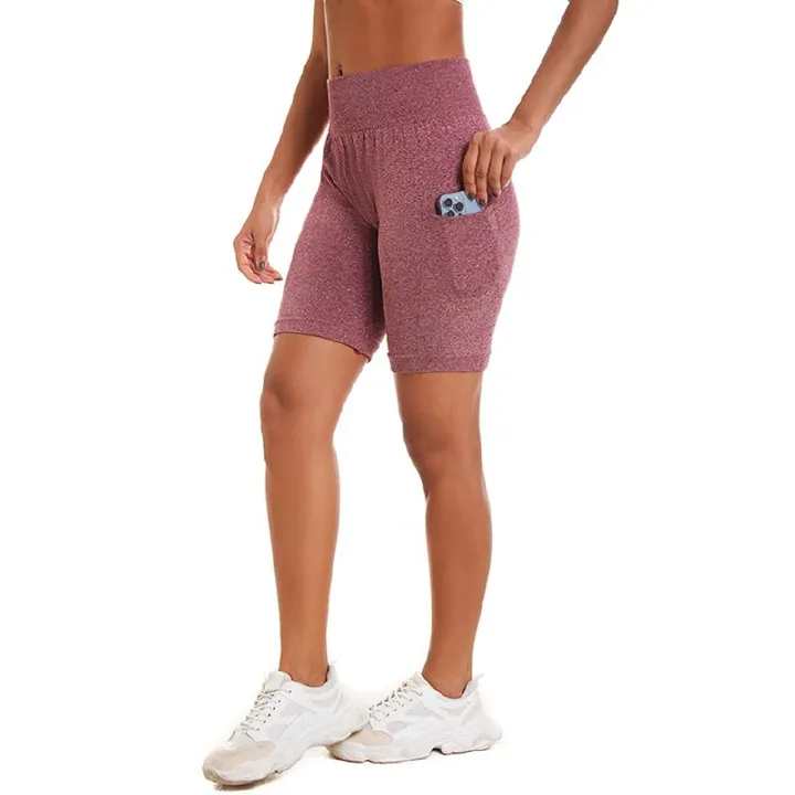 New Arrival Women's Solid Color Mobile Phone Pocket Tights Running Workout Gym Fitness High Waist Trainer Yoga Pants Butt Lifting Sport Seamless Shorts