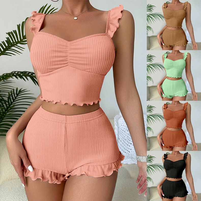 2Pcs/Set Women's Sexy Pajama Set  Large Size Nightwear Tank Top and Shorts Set Elastic Lace Lady Homewear