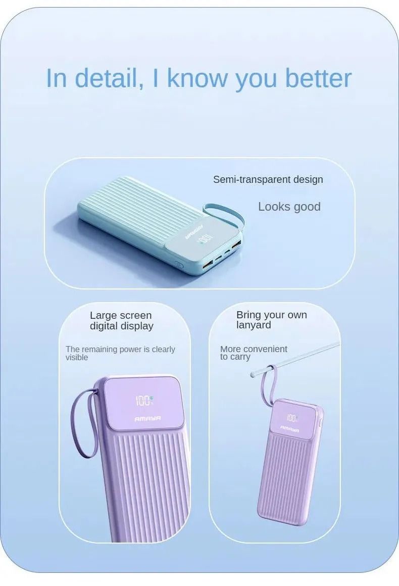 Amaya power bank 10000mAh 22.5W super fast charging with 4 cables
