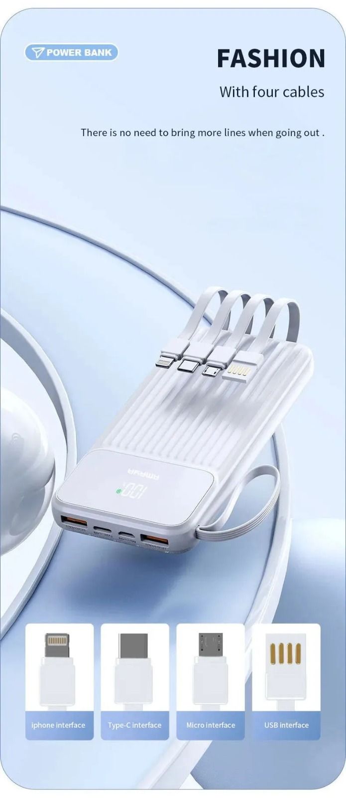 Amaya power bank 10000mAh 22.5W super fast charging with 4 cables