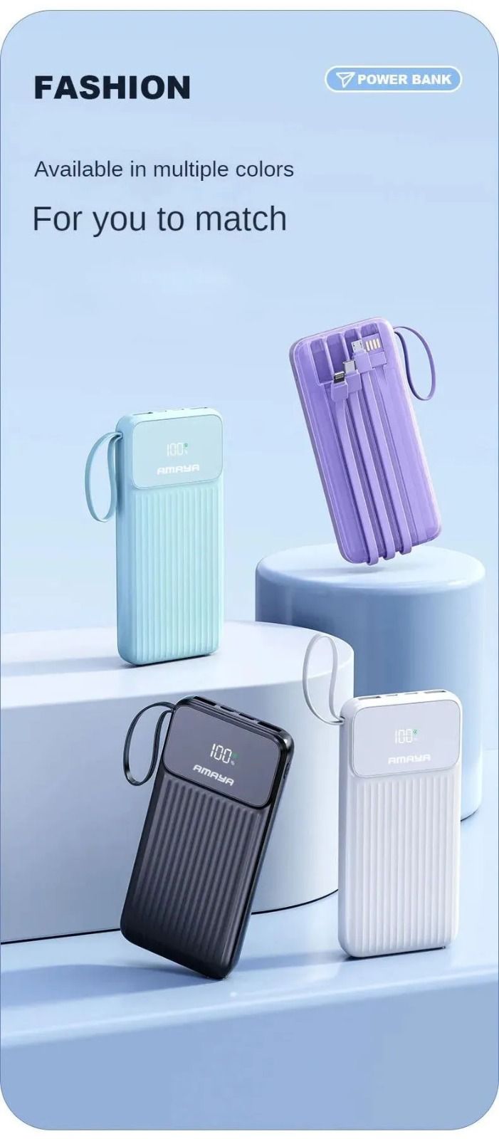 Amaya power bank 10000mAh 22.5W super fast charging with 4 cables