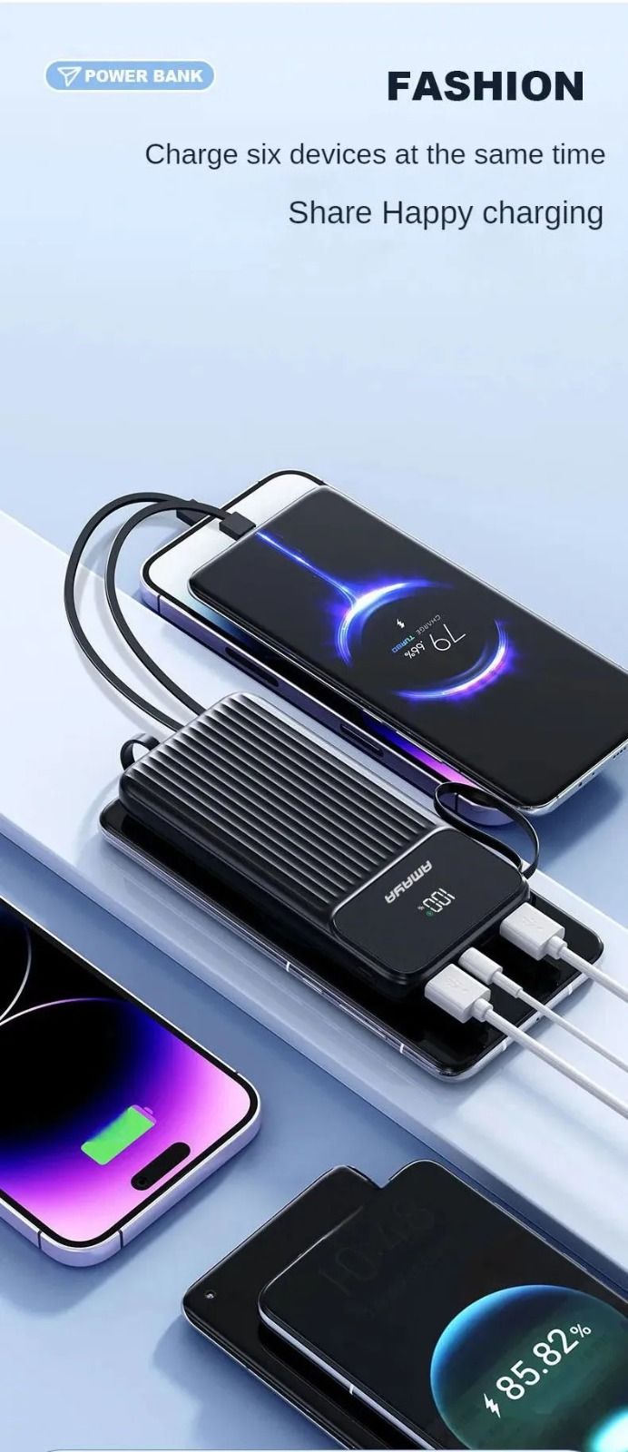 Amaya power bank 10000mAh 22.5W super fast charging with 4 cables