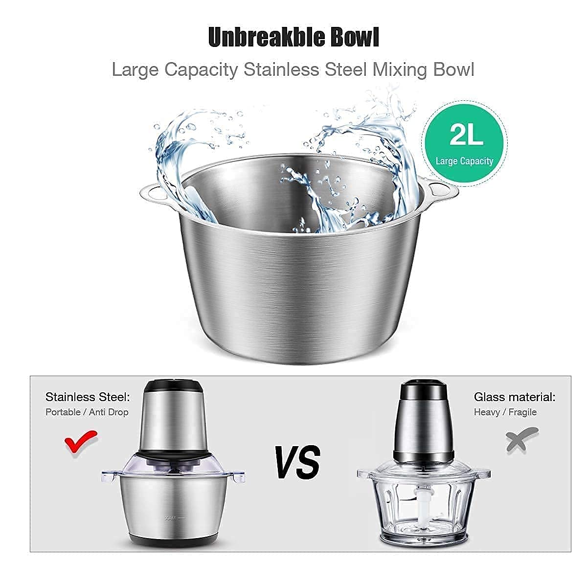 Stainless Steel Electric Meat Grinders with Bowl Heavy for Kitchen Food Chopper, Meat, Vegetables, Onion, Garlic Slicer Dicer, Fruit & Nuts Blender (300 Watts) (2 LITER)