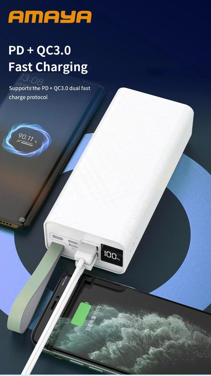 Amaya APW-04 power bank 40000mAh 22.5W super fast charging with flashlight