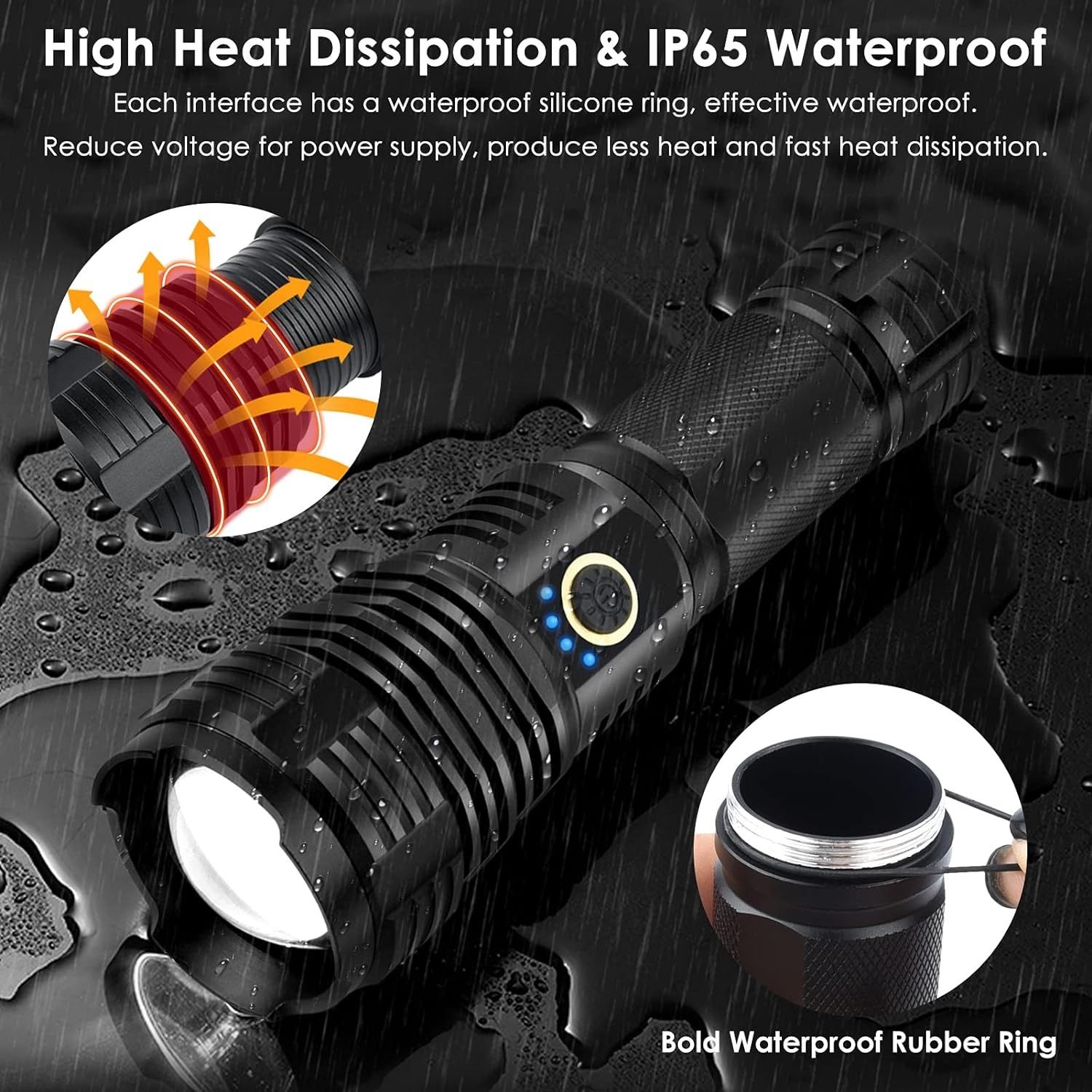 Rechargeable Flashlights High Lumens,LED Flashlight Super Bright, Waterproof Handheld Flashlights Spotlight Floodlight, Powerful Flashlights