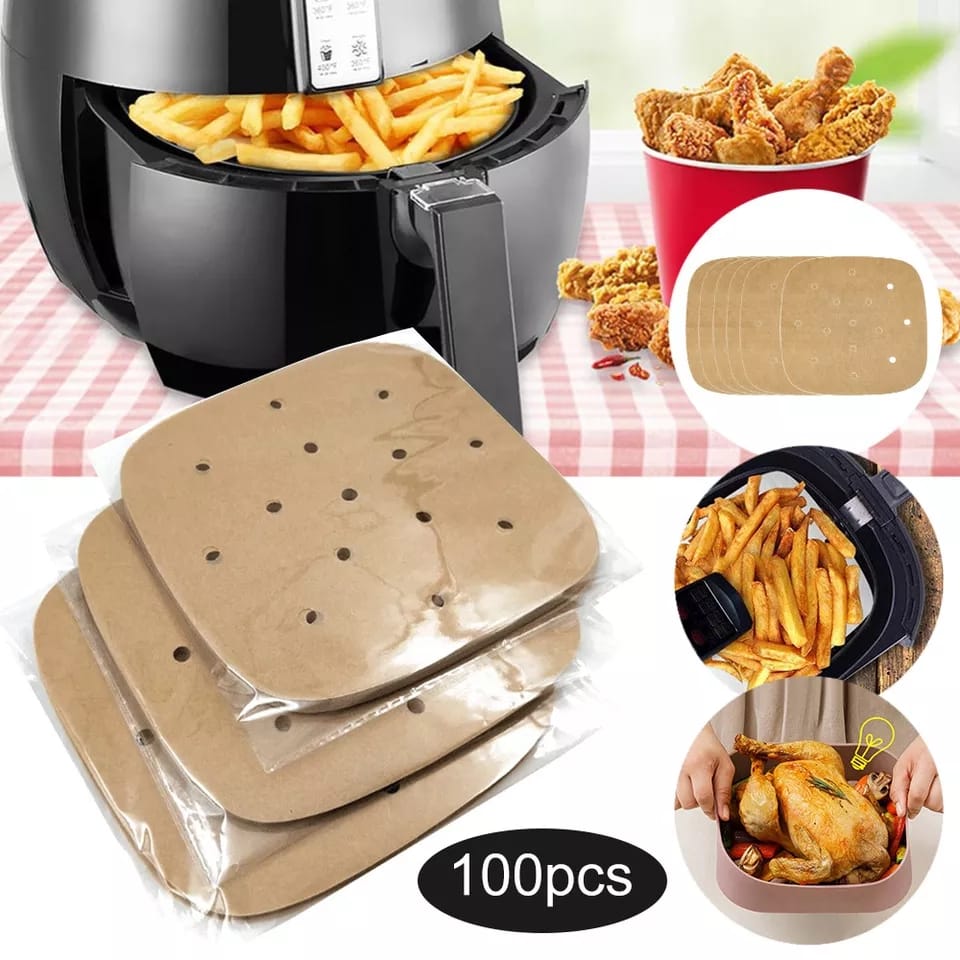 Air Fryer Liners, 22 cms- Air Fryer Parchment Paper Air Fryer Accessories,Square Airfryer Liner Paper, H HOME-MART Heavy Duty Perforated Parchment Paper Air Fryer Paper for Steaming Basket