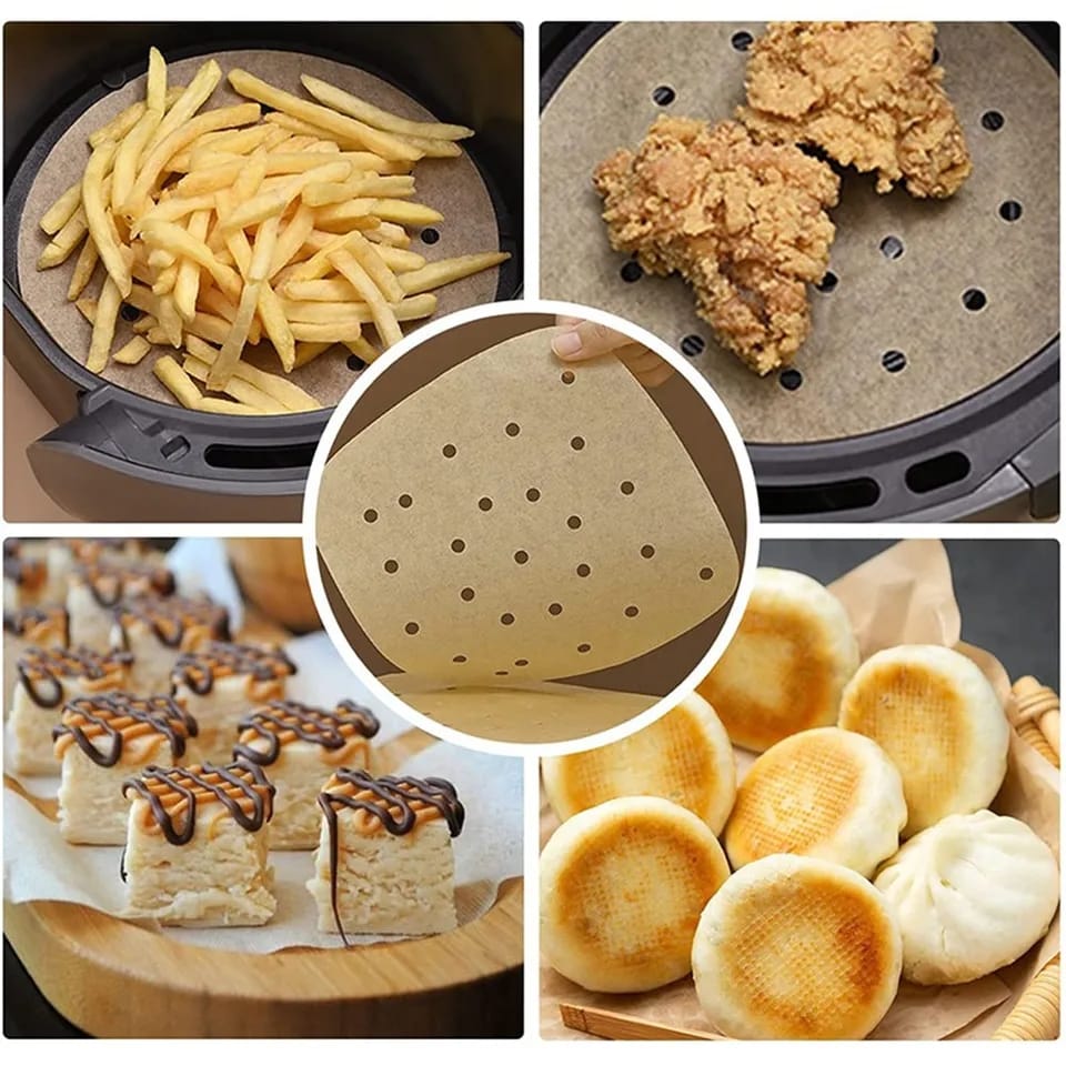Air Fryer Liners, 22 cms- Air Fryer Parchment Paper Air Fryer Accessories,Square Airfryer Liner Paper, H HOME-MART Heavy Duty Perforated Parchment Paper Air Fryer Paper for Steaming Basket
