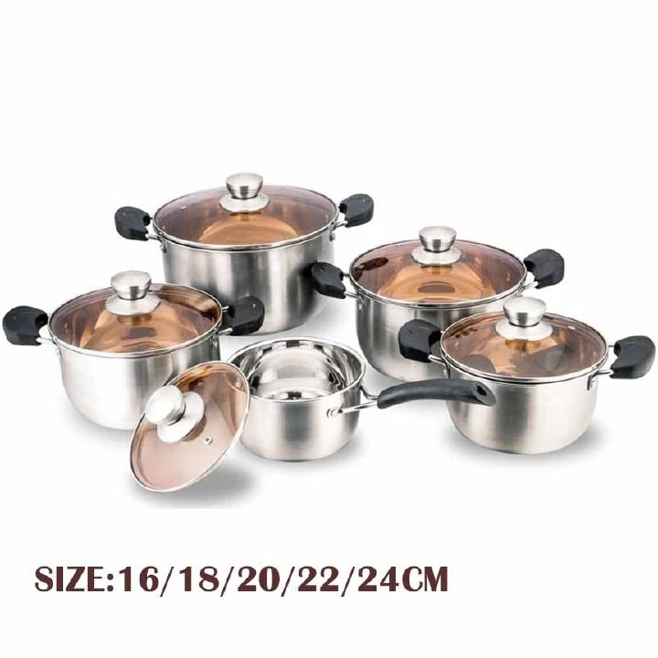 【Promotion】Jamespot 10 PCS Stainless steel Pot Set (5pcs pots +5pcs lids) Cookware Set Cooking Pots Sufuria