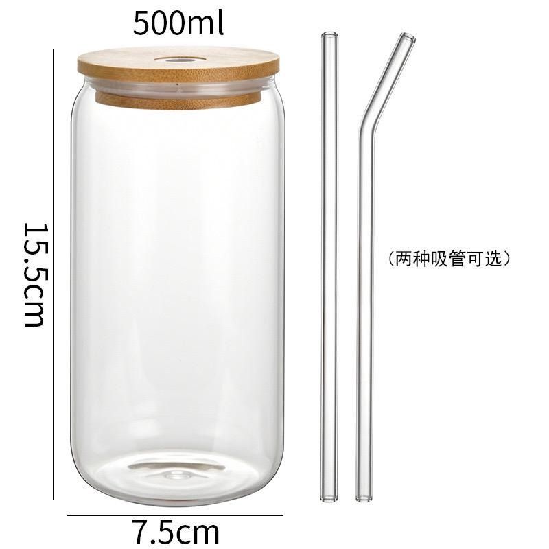 500ml Glass Cup With Lid and Straw Transparent Bubble Tea Cup Juice Glass Beer Can Milk Mocha Cups Breakfast Mug Drinkware 1PC