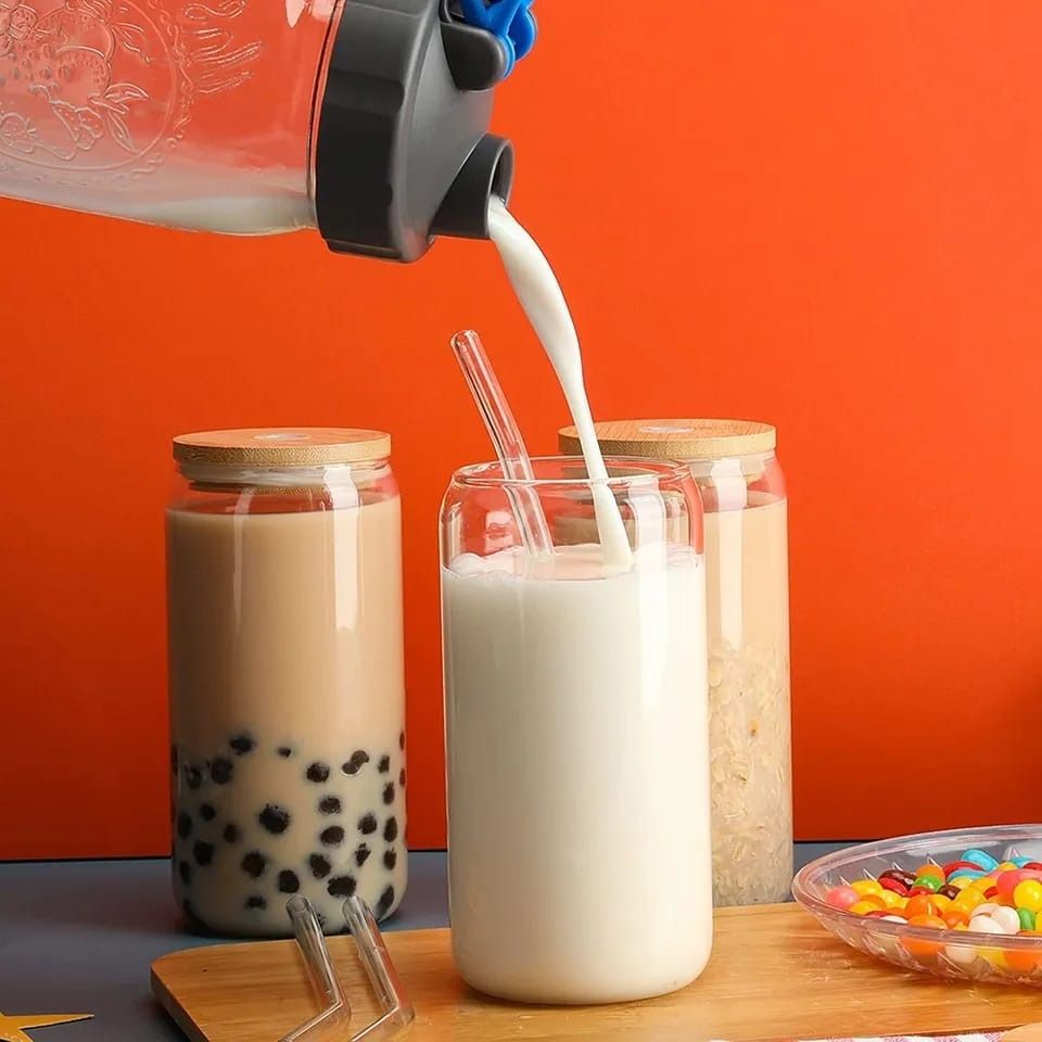 500ml Glass Cup With Lid and Straw Transparent Bubble Tea Cup Juice Glass Beer Can Milk Mocha Cups Breakfast Mug Drinkware 1PC