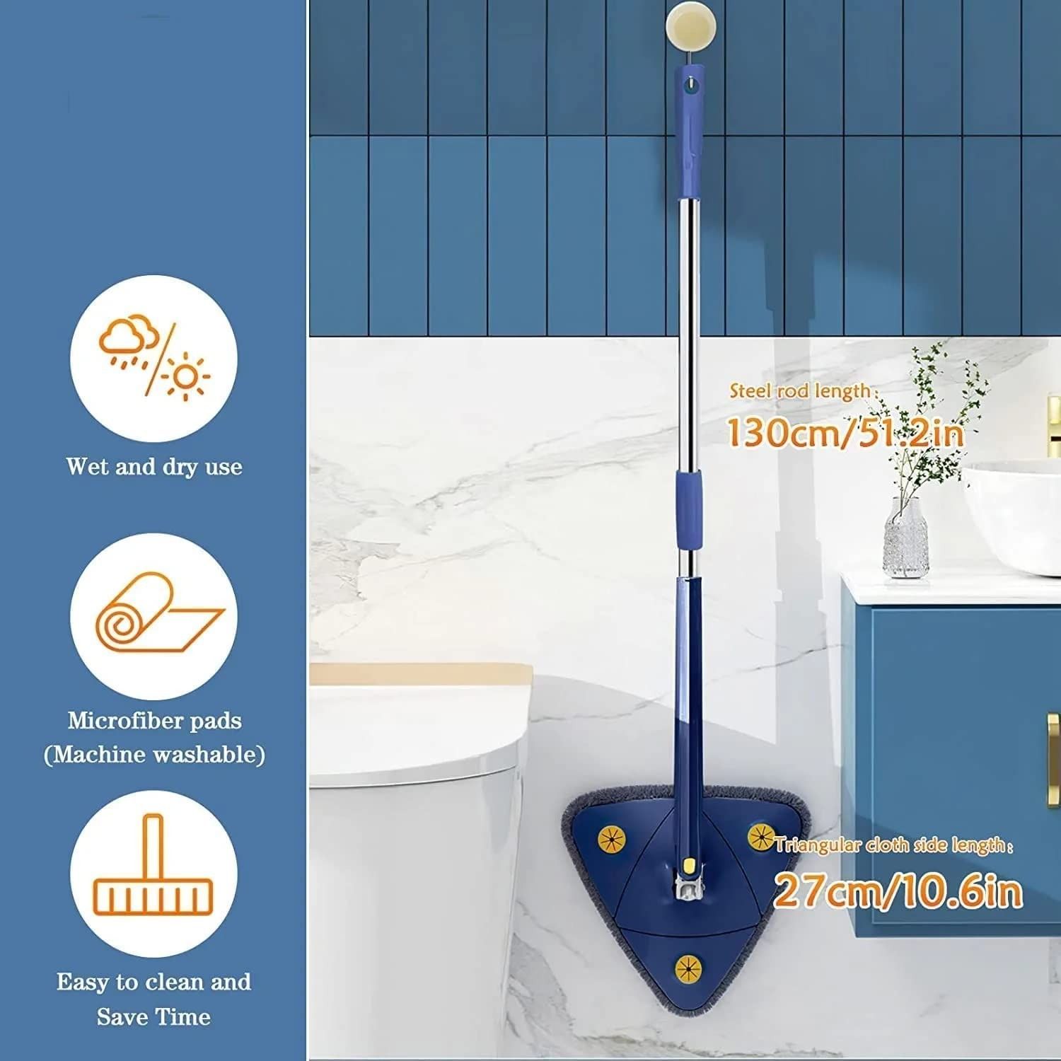 360° Rotatable Adjustable Triangle Cleaning Mop with Stainless Steel Long Handle Cleaning Mop Dry & Wet Mop Floor Windows Ceiling
