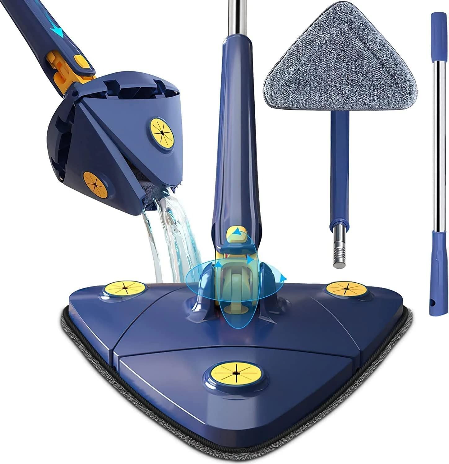 360° Rotatable Adjustable Triangle Cleaning Mop with Stainless Steel Long Handle Cleaning Mop Dry & Wet Mop Floor Windows Ceiling