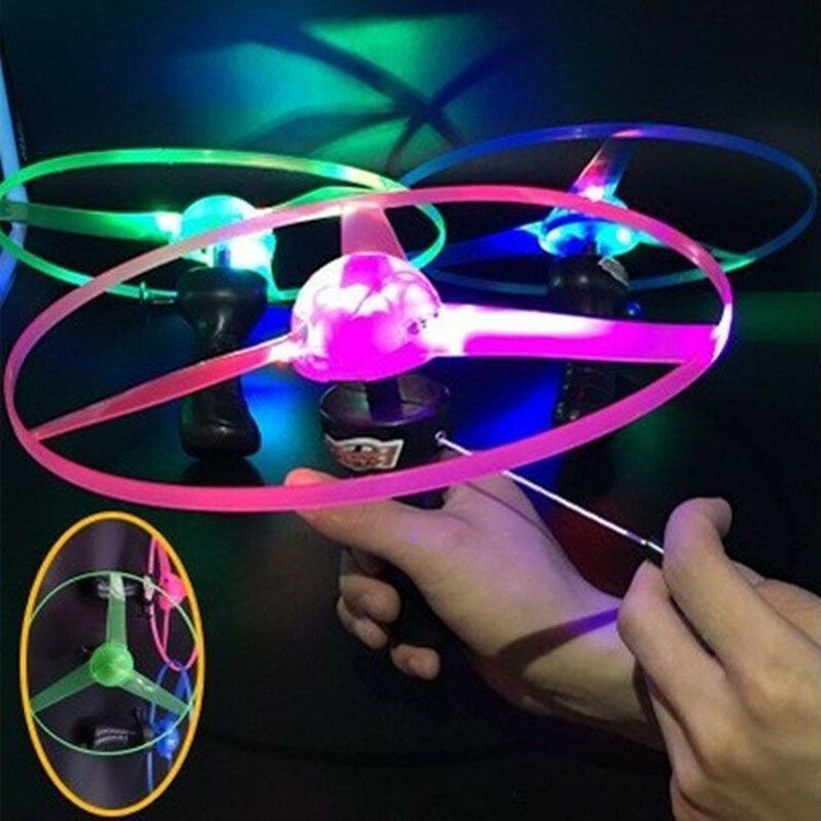 Funny Spinning Flyer Luminous UFO Flying Saucer LED Light Handle Flash Parent-child Interactive Toys for Kids Outdoor Game Toy Sports