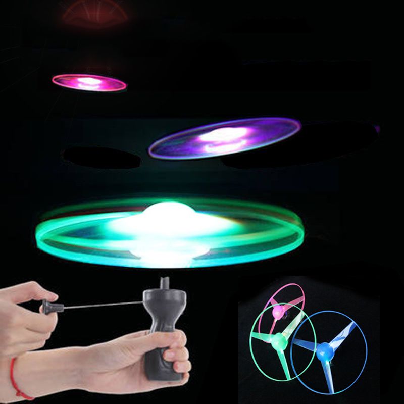 Funny Spinning Flyer Luminous UFO Flying Saucer LED Light Handle Flash Parent-child Interactive Toys for Kids Outdoor Game Toy Sports