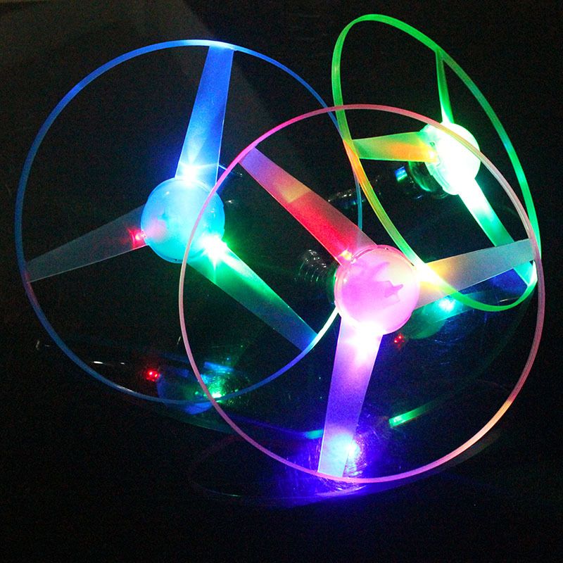 Funny Spinning Flyer Luminous UFO Flying Saucer LED Light Handle Flash Parent-child Interactive Toys for Kids Outdoor Game Toy Sports