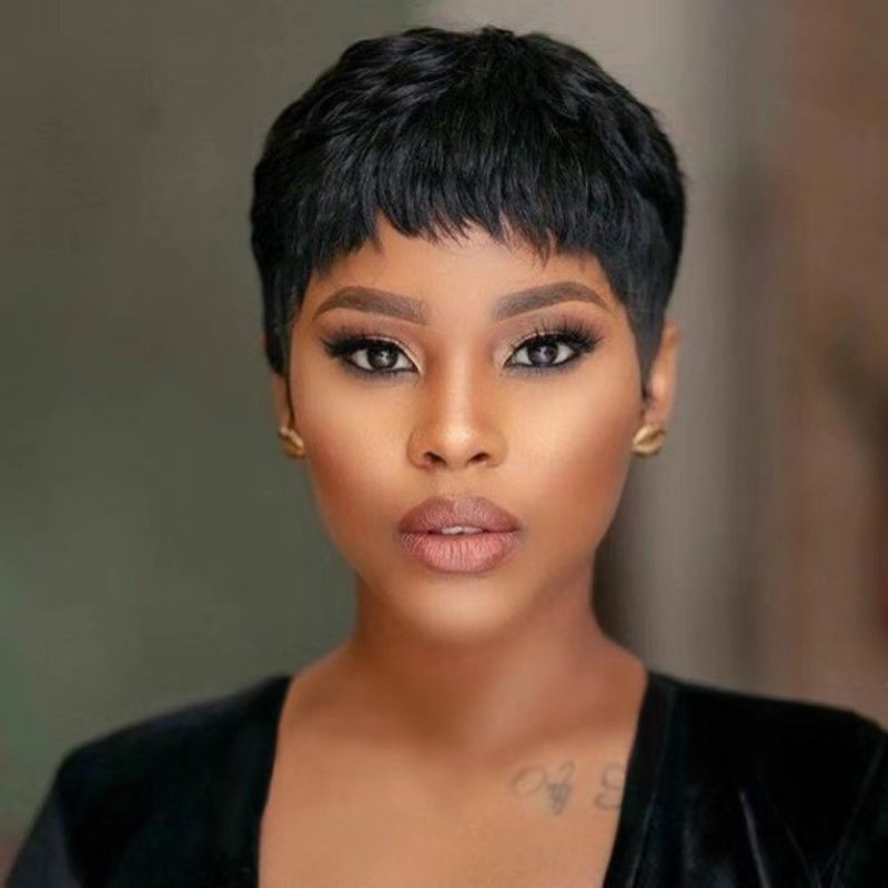 Afro Women Short Kinky Curly Haircuts Wig Synthetic Pixie Wigs for Black African Women Daily Wear Party