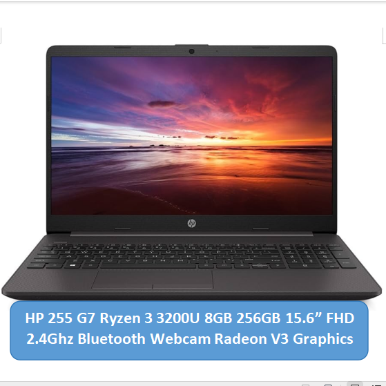 (Free Mouse) HP 255 G7 Ryzen 3 3200U Laptop 8GB 256GB 15.6" FHD Display 2.4Ghz Bluetooth Webcam AMD Radeon Vega 3 Graphics hp laptops.