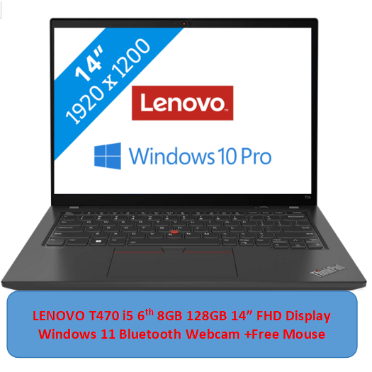 (SPECIAL OFFER) Refurbished Lenovo ThinkPad T470s laptop Intel Core i5 6th Gen 8GB RAM 128GB SSD 14'' inch Refurbished Laptops computer notebook Bluetooth Webcam  Black