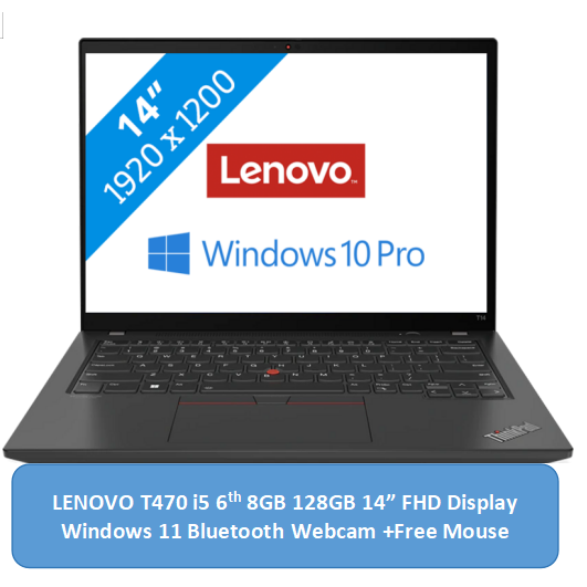 (SPECIAL OFFER) Refurbished Lenovo ThinkPad T470s laptop Intel Core i5 6th Gen 8GB RAM 128GB SSD 14'' inch Refurbished Laptops computer notebook Bluetooth Webcam  Black