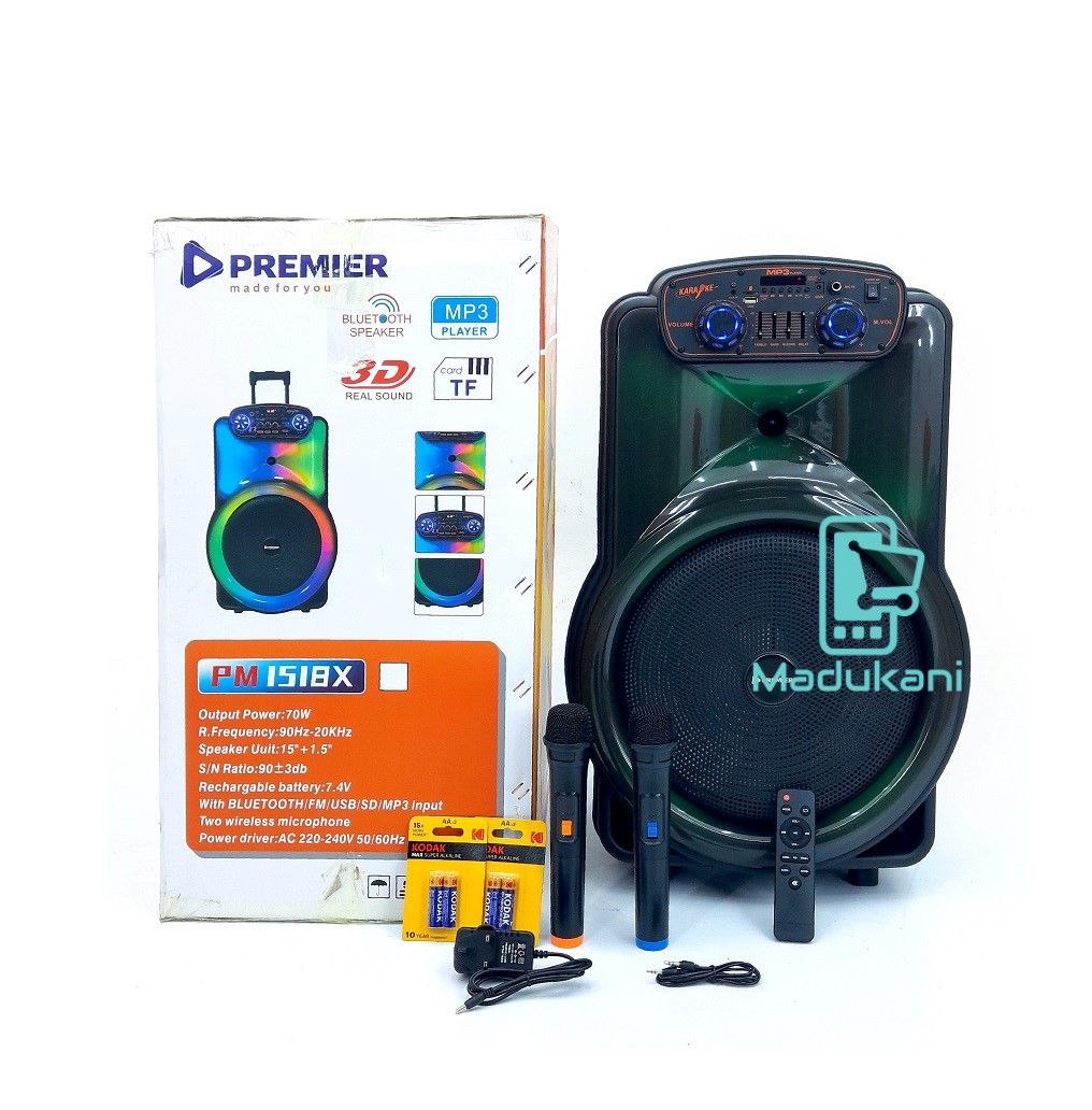 PM1518X 15 inch Rechargeable PA Speaker System with 2 Microphones