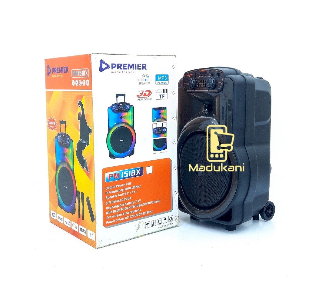 PM1518X 15 inch Rechargeable PA Speaker System with 2 Microphones