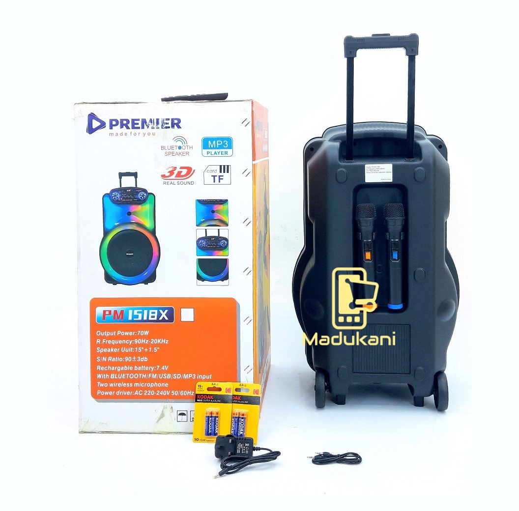PM1518X 15 inch Rechargeable PA Speaker System with 2 Microphones