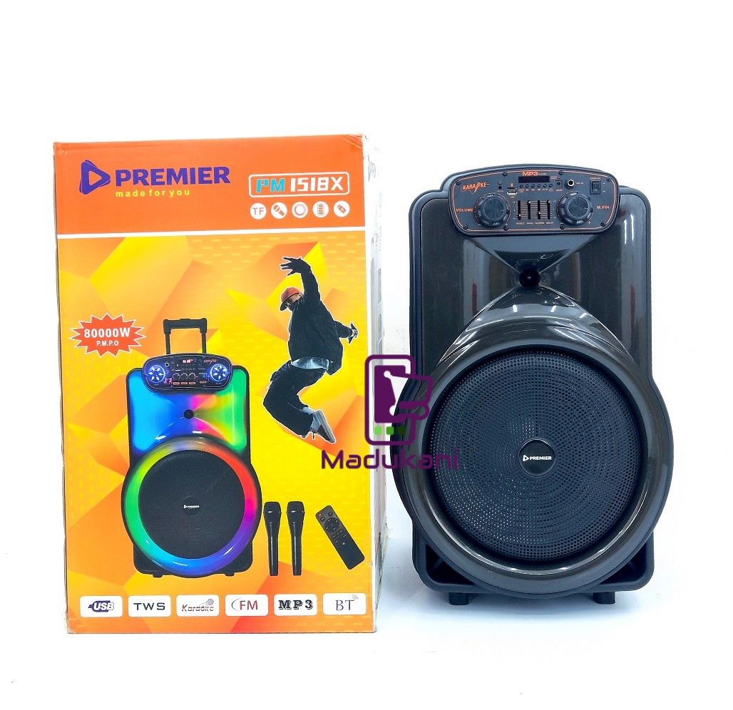 PM1518X 15 inch Rechargeable PA Speaker System with 2 Microphones