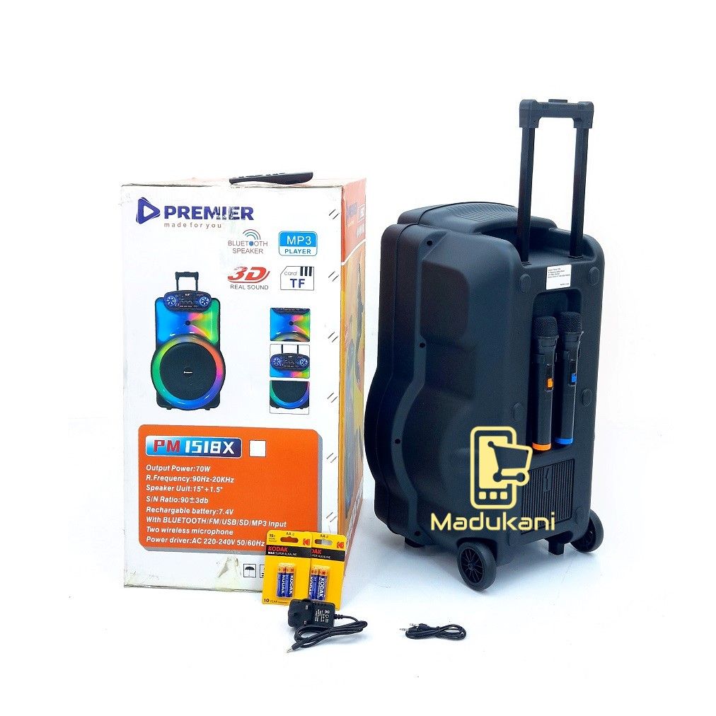 PM1518X 15 inch Rechargeable PA Speaker System with 2 Microphones