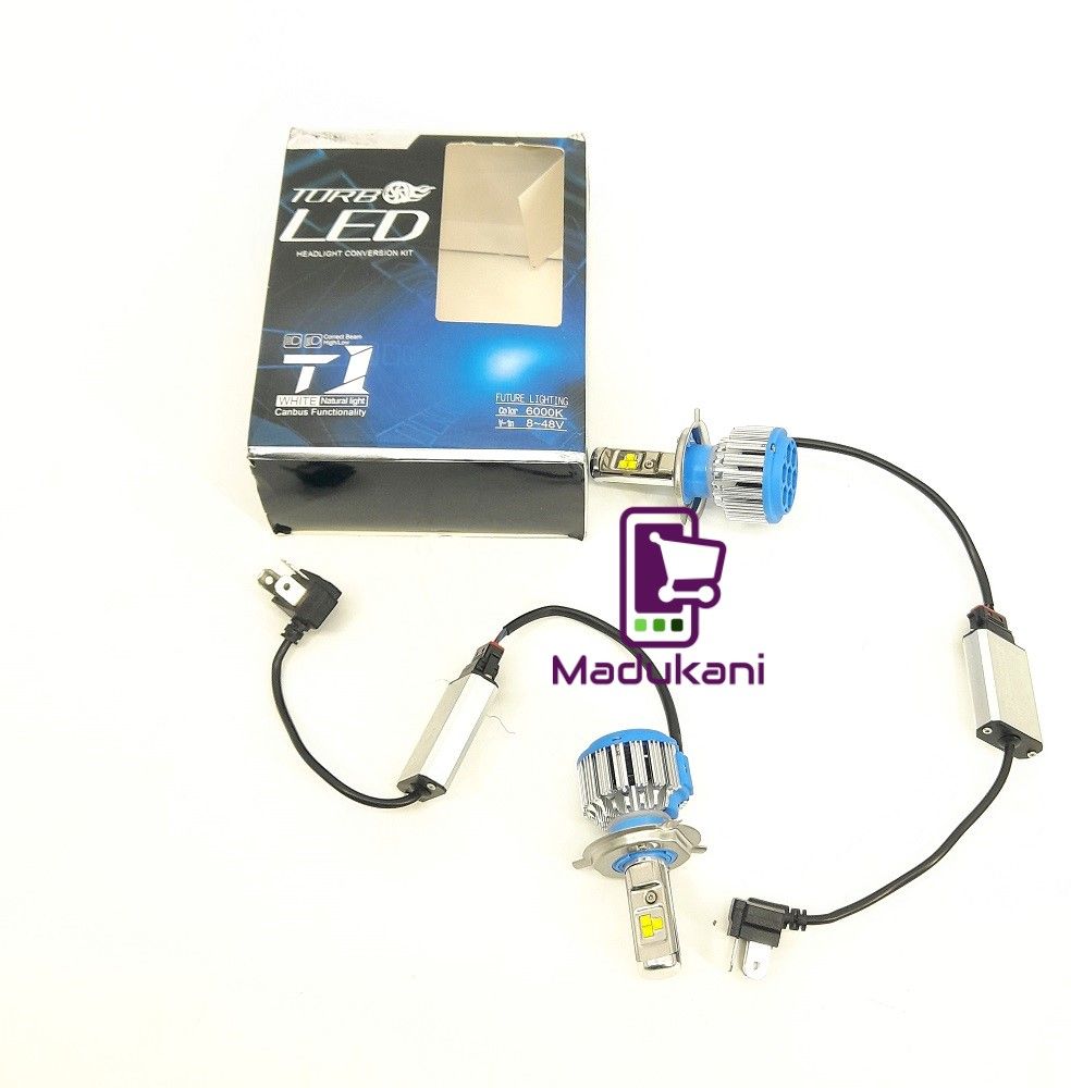 T1 H4 Turbo LED Headlight Bulb Pair with HI-LOW Full and Dim Functions