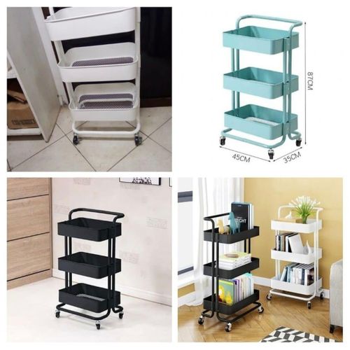 Multifunctional movable trolley storage rack (plastic plus metallic stands)