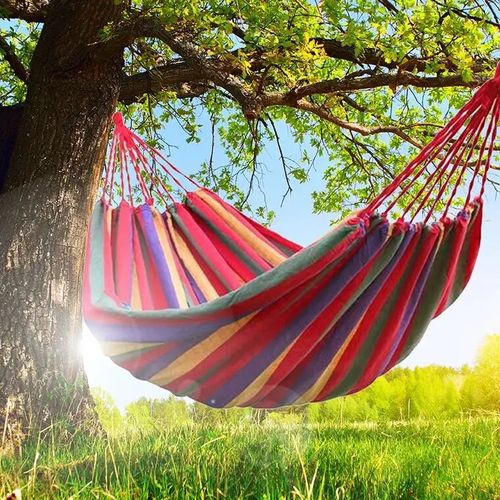 Large Portable Cotton Hammock for 2 Adults – Heavy-Duty Double Camping Hammock (160-300KG Capacity), Foldable Outdoor Garden Swing Bed for Travel, Beach & Backyard