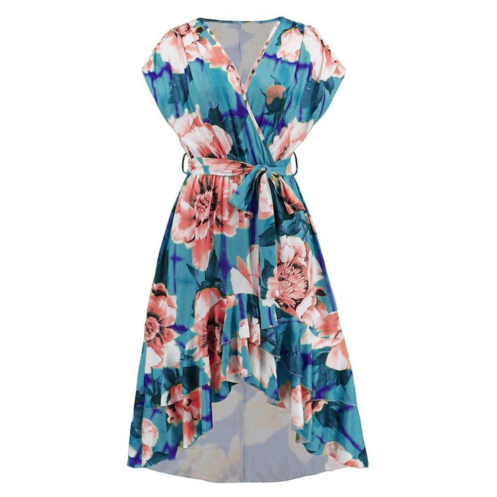 2025Women New Style Dresses Fashion Ladies Summer Dress Printed knee length bat sleeve belt dress for Commute &Vacation &Party LH326