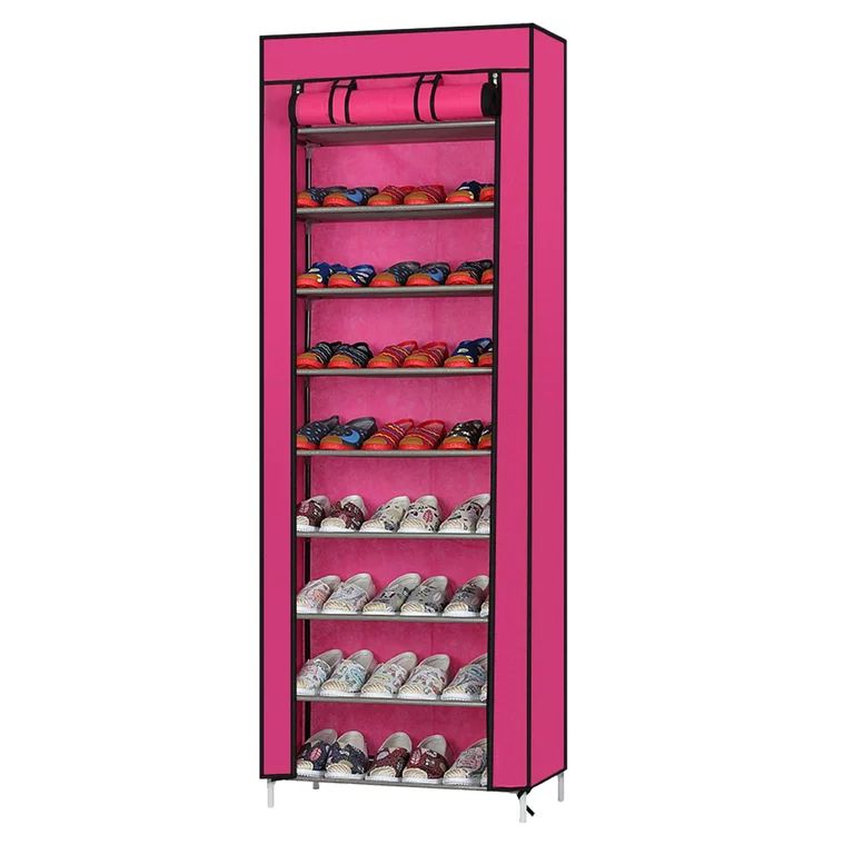9 Tier Shoe Rack with Dustproof Cover Shoe Shelf Storage Organizer Shoe Rack Organizer 9 Tier Vertical Storage Stand Narrow Shelf for Small Spaces Entryway Corner Closet Door Bedroom