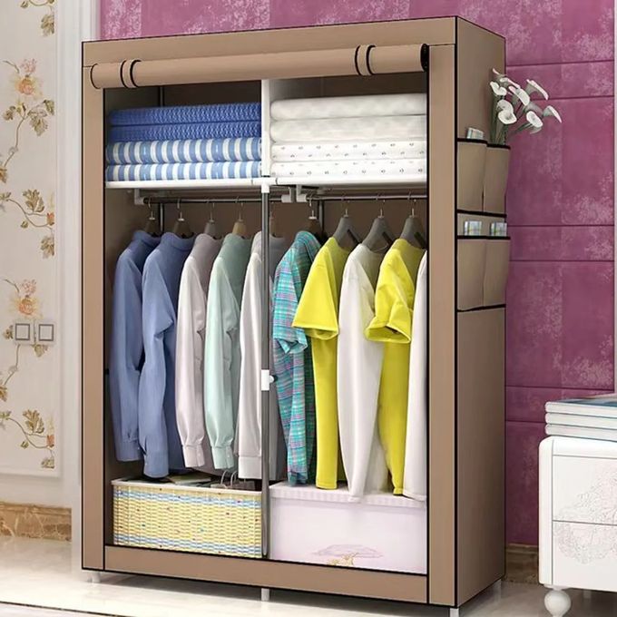 Hommy Metalic Wardrobe Large Assemble  Storage Clothes Organizer Closet beige PORTABLE 2COLUMN  WARDROBE