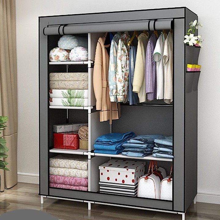 Hommy Metalic Wardrobe Large Assemble  Storage Clothes Organizer Closet beige PORTABLE 2COLUMN  WARDROBE