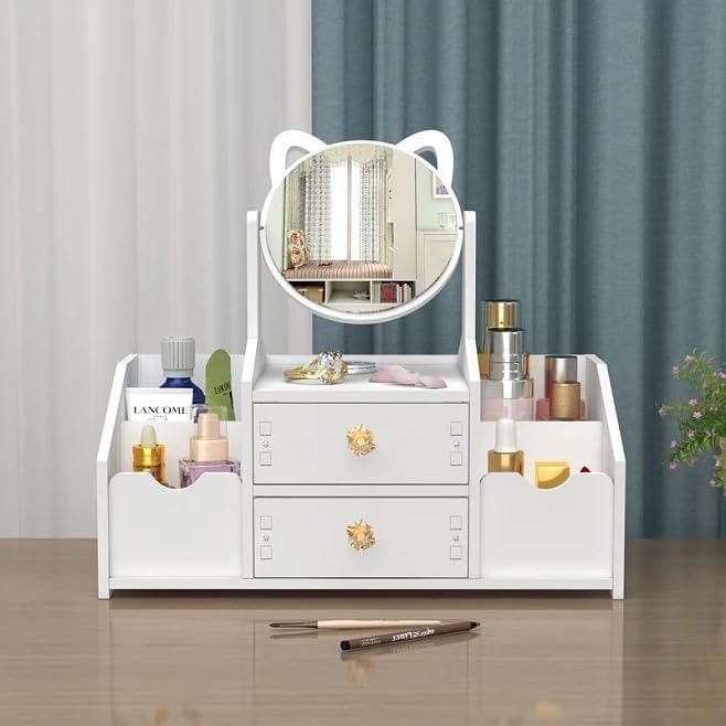 Hommy Makeup Organizer with Mirror for Vanity, Multifunctional Cosmetics Organizers and Storage for Skincare, Brushes, Eyeshadow, Lotions, Lipstick, Nail.