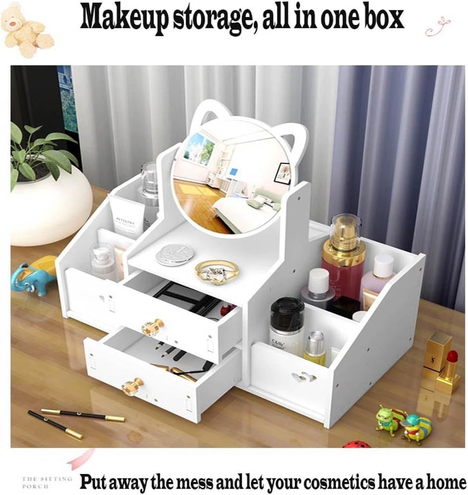Hommy Makeup Organizer with Mirror for Vanity, Multifunctional Cosmetics Organizers and Storage for Skincare, Brushes, Eyeshadow, Lotions, Lipstick, Nail.