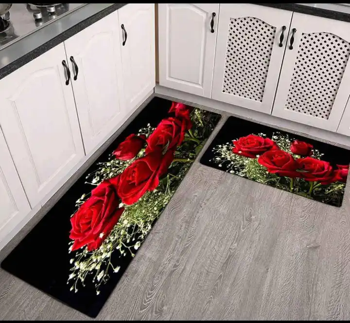 2 Pieces Kitchen Rug Set Non Slip Kitchen Mat Rubber Backing Mat Throw Rug for Kitchen Doormat Runner Rug Set Floor Carpet Household Carpet Home Decor