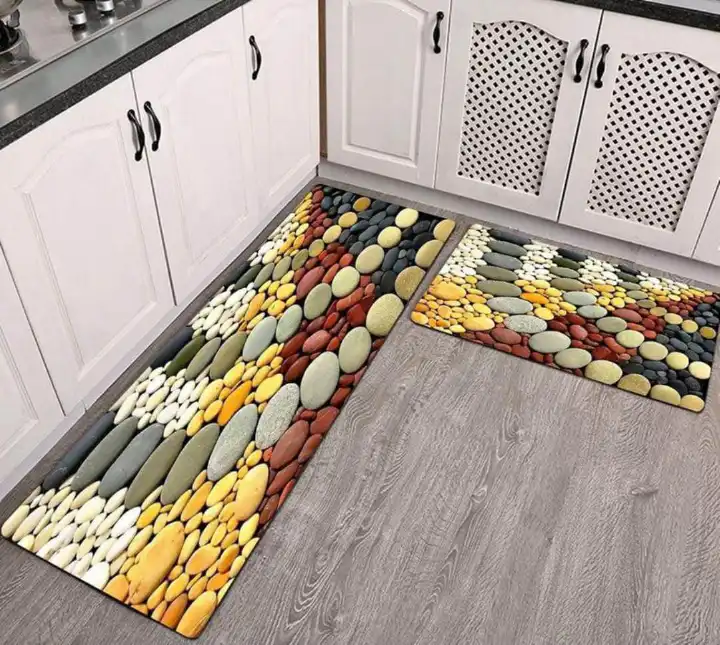 2 Pieces Kitchen Rug Set Non Slip Kitchen Mat Rubber Backing Mat Throw Rug for Kitchen Doormat Runner Rug Set Floor Carpet Household Carpet Home Decor