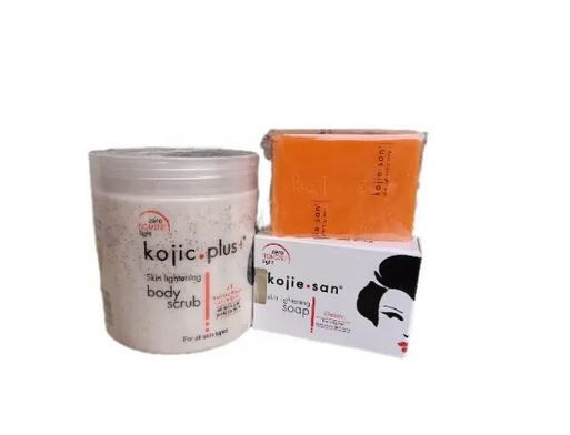 Kojic Plus Skin Lightening - Zero Pigment Light - Face And Body Scrub & kojie san Soap 70g brightening set