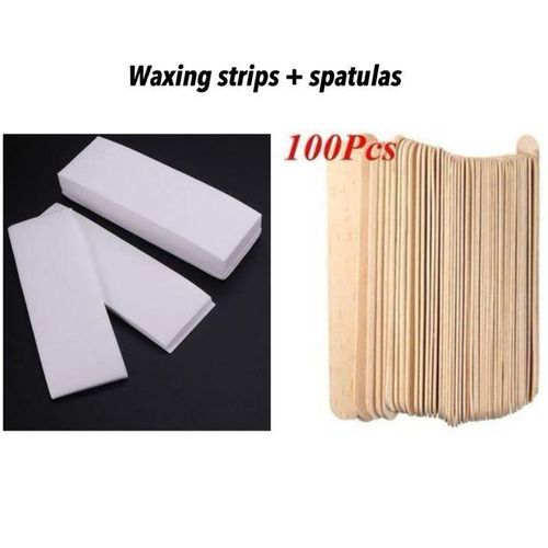 Wooden Waxing Spatula / Tongue Depressor 100 PCS + Depilatory Wax Strips & Hair Removal Non-woven Strips-100pcs Strips