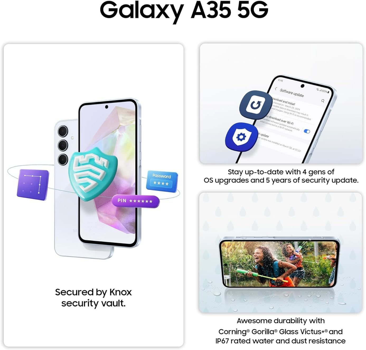 New Arrival Samsung Galaxy A35 5G 256GB+8GB 120Hz 6.6" AMOLED 50MP Triple Camera Android 14 5000mAh 25W Type-C Smart Phones Fingerprint Unlock