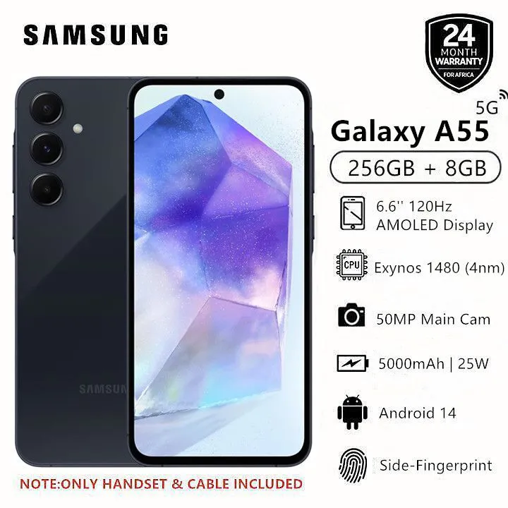 New Arrival Samsung Galaxy A55 5G 256GB+8GB 120Hz 6.6" AMOLED 50MP Triple Camera IP67 Waterproof Android 14 5000mAh 25W Type-C Smart Phones Fingerprint Unlock
