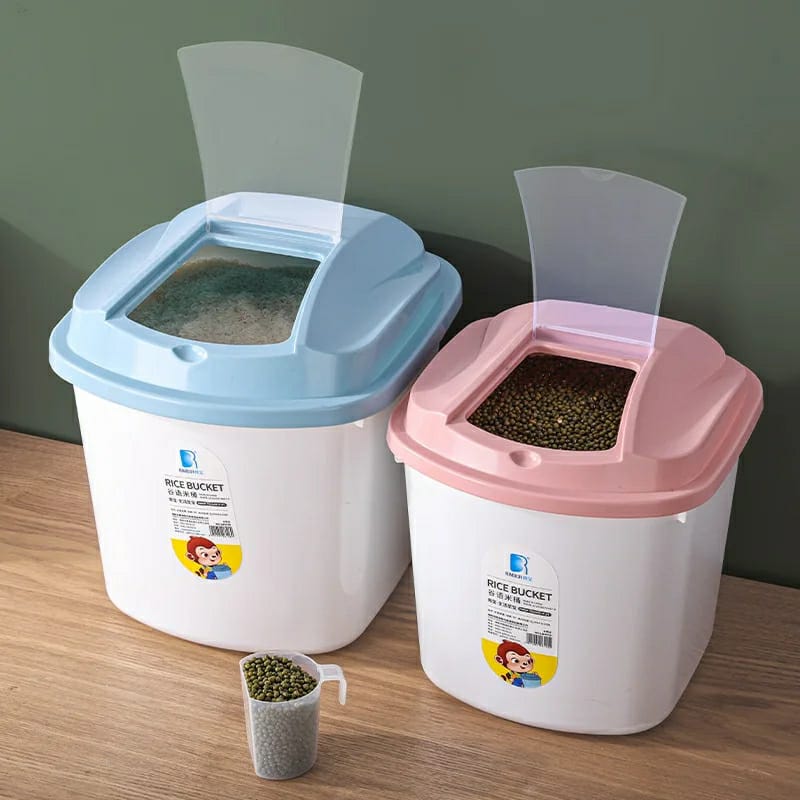 10kgs plastic kitchen rice/cereal bucket with measuring cup