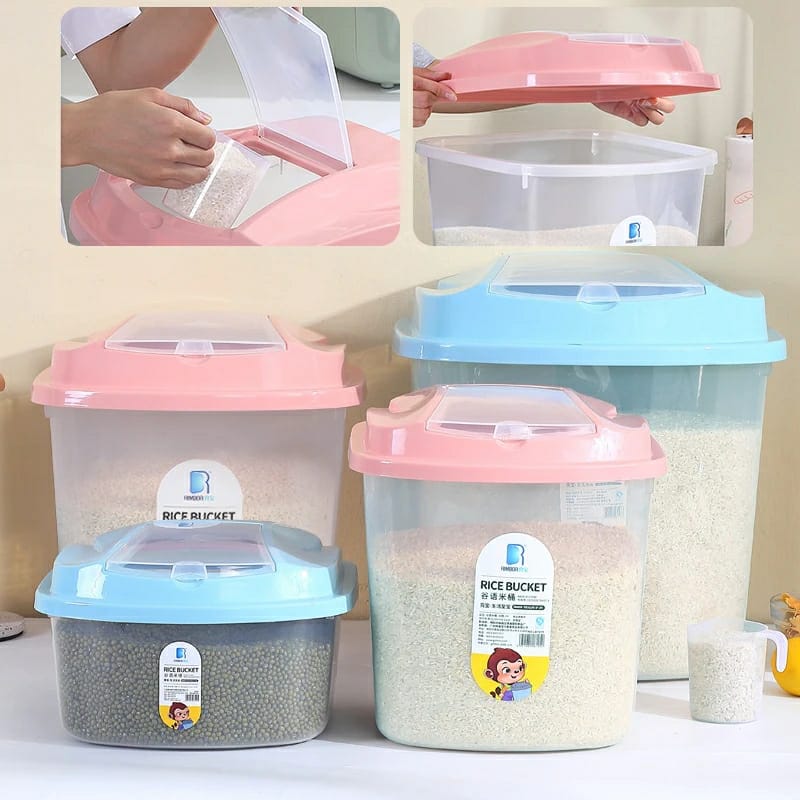 10kgs plastic kitchen rice/cereal bucket with measuring cup