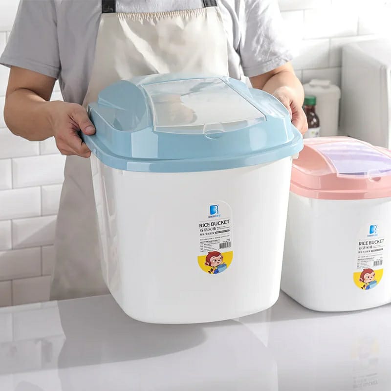 10kgs plastic kitchen rice/cereal bucket with measuring cup