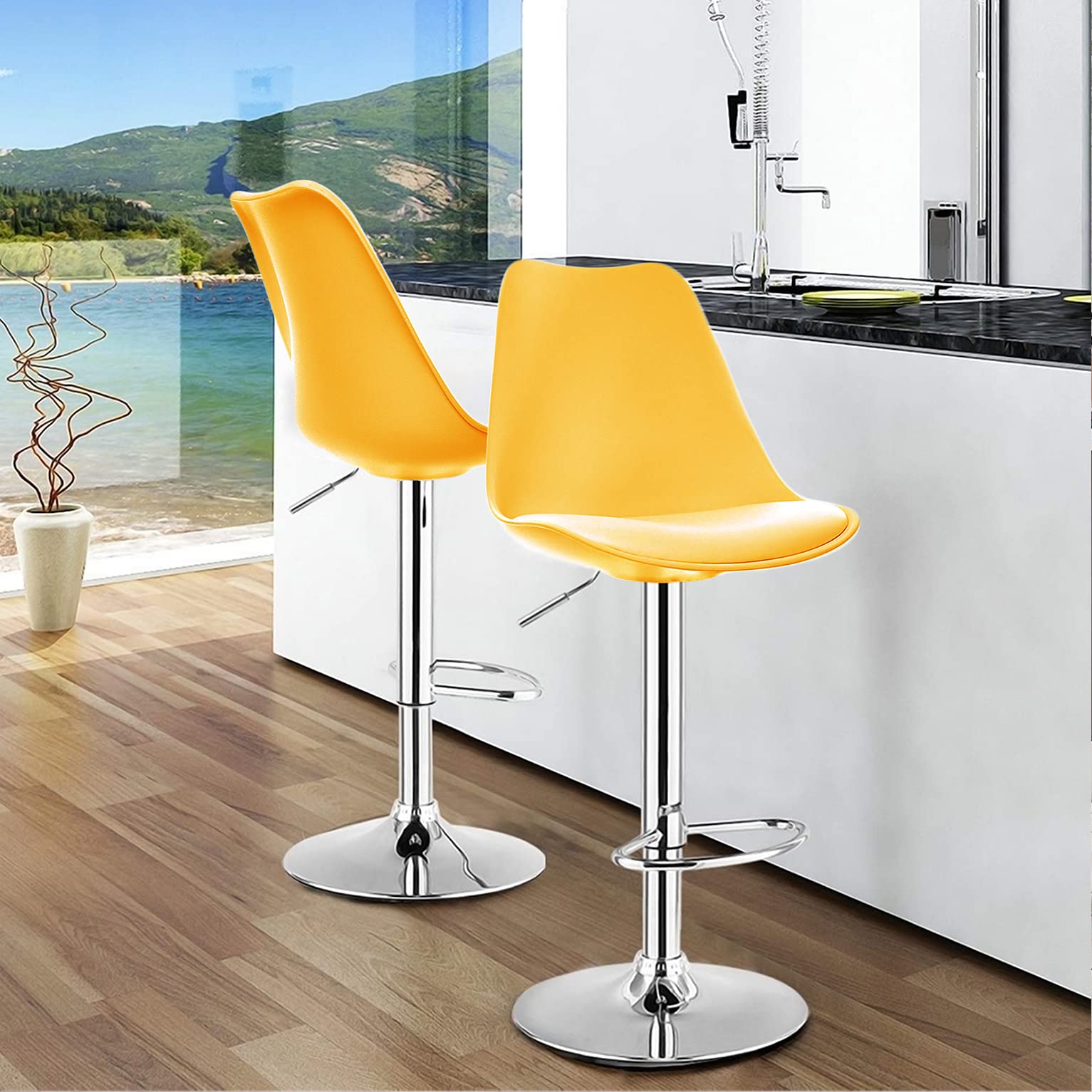 Swivel Adjustable Leather Bar stool with Leather padding