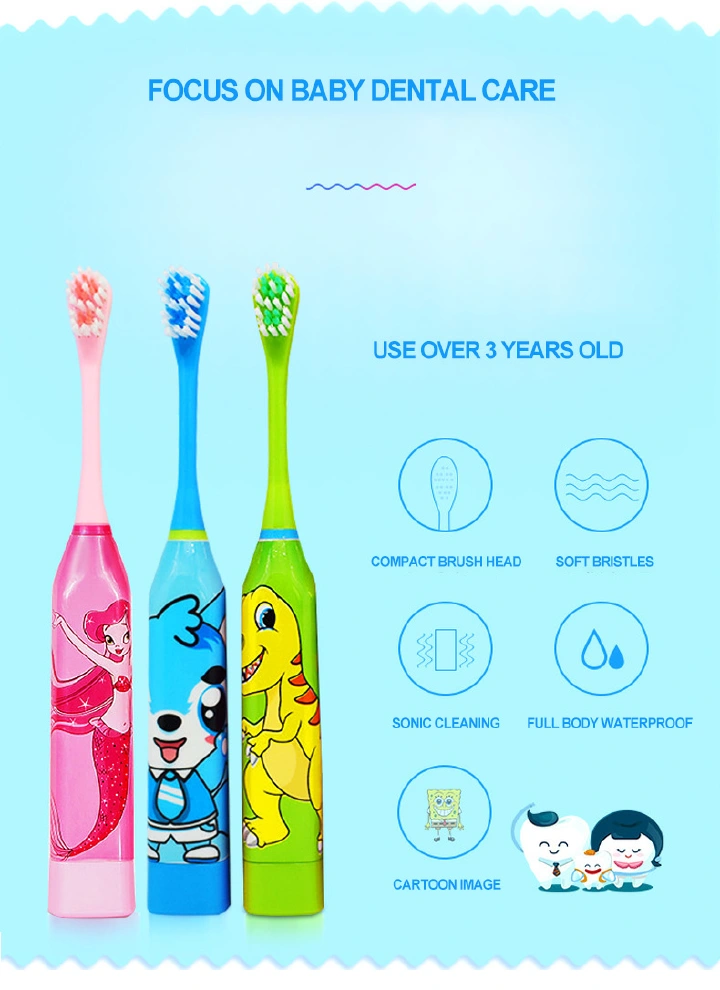 Toothbrush Soft Bristle for Battery Type Children's Electric Toothbrush Cute Cartoon Kids Oral Cleaning Accessory Automatic Ultrasonic Waterproof Toothbrush