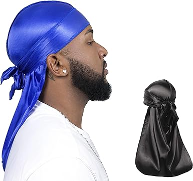 2 PCS QUALITY GUARANTEED - Silky Durags, Silk Durag black + blue for Men Women Waves, Silk Durag Pack, Silky Satin Durag for 360 Waves